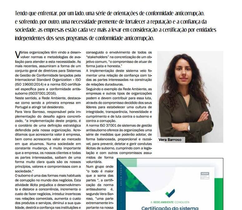 A Rede Ambiente como pioneira na certificação Antissuborno